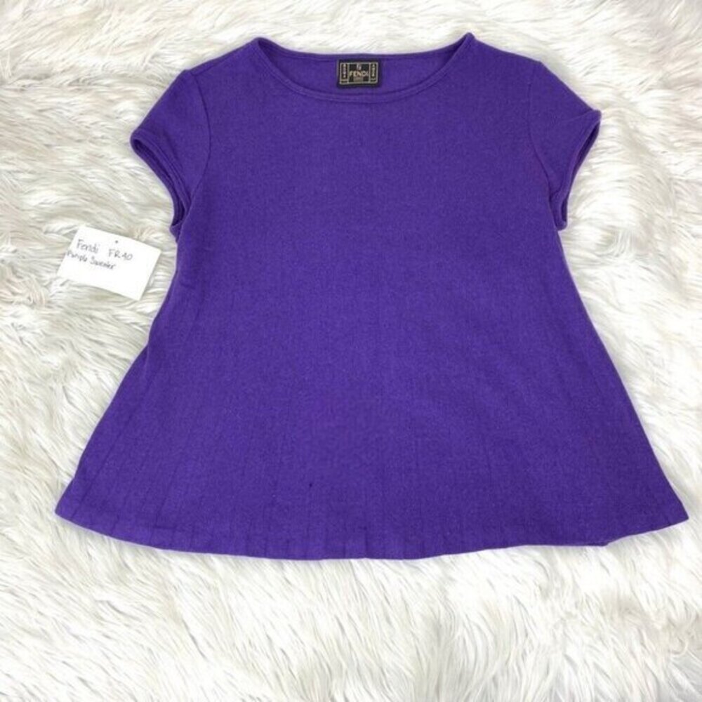 Fendi Roma Purple Wool Angora Blend Short Sleeve Knit Top IT 44 FR 40 - Picture 6 of 15